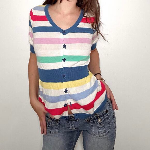 Adorable multicolored striped y2k charlotte russe button up - Picture 2 of 8